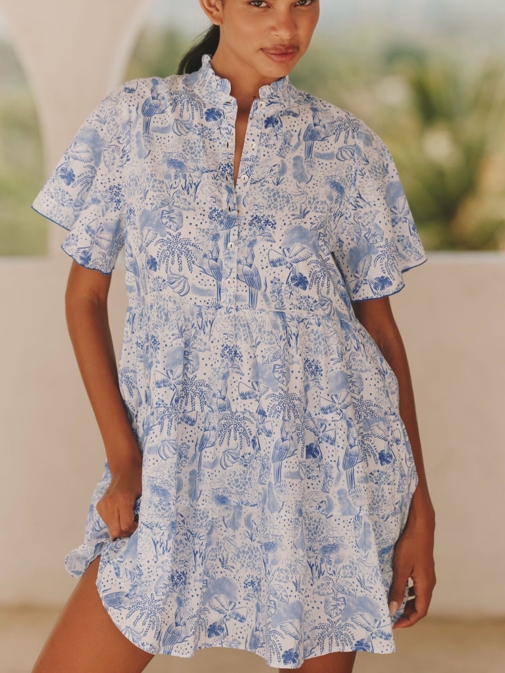 Anthropologie Ro’s Garden Vibeka Short Sleeve Mini Dress in Blueanapolis